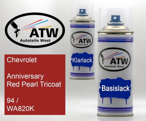 Chevrolet, Anniversary Red Pearl Tricoat, 94 / WA820K: 400ml Sprühdose + 400ml Klarlack - Set, von ATW Autoteile West.